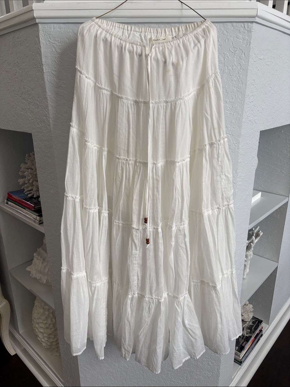 Mustard Seed Cream Multi-Tier Maxi Skirt with Drawstring